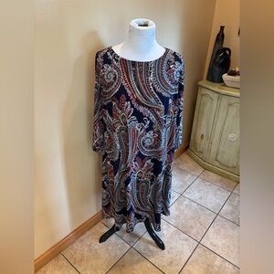 Roz & Ali Women’s Dress Paisley Pattern Poly Spandex Blend Slit Sleeve Size 1X